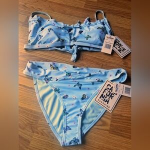 California Sunshine Ladies 2 Piece Swimsuit,bikini, Pale Blue Butterflies, Sz Lg